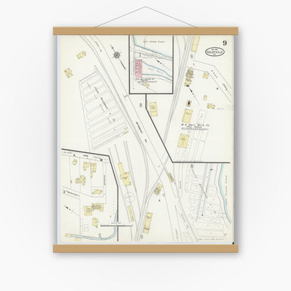 Old map wall art mockup — magnetic wood frame on white wall — Sanborn Fire Insurance Map from Dolgeville, Hirkimer County, New York (1912), Sheet #0009