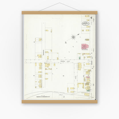 Old map wall art mockup — magnetic wood frame on white wall — Sanborn Fire Insurance Map from Roosevelt, Middlesex County, New Jersey (1908), Sheet #0004
