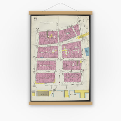 Old map wall art mockup — magnetic wood frame on white wall — Sanborn Fire Insurance Map from New York, Bronx, Manhattan, New York (1923), Sheet #0023