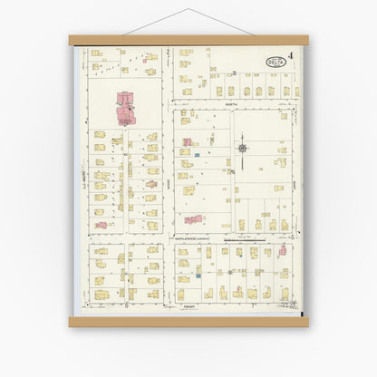 Old map wall art mockup — magnetic wood frame on white wall — Sanborn Fire Insurance Map from Delta, Fulton County, Ohio (1916), Sheet #0004