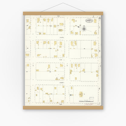 Old map wall art mockup — magnetic wood frame on white wall — Sanborn Fire Insurance Map from Davis, Yolo County, California (1907), Sheet #0003