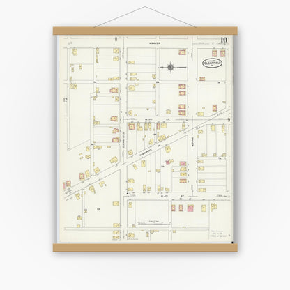 Old map wall art mockup — magnetic wood frame on white wall — Sanborn Fire Insurance Map from Clearfield, Clearfield County, Pennsylvania (1911), Sheet #0010