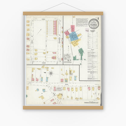 Old map wall art mockup — magnetic wood frame on white wall — Sanborn Fire Insurance Map from Sellersville, Bucks County, Pennsylvania (1908) - Complete Map Set
