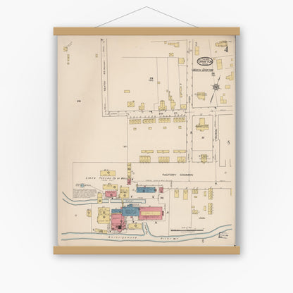 Old map wall art mockup — magnetic wood frame on white wall — Sanborn Fire Insurance Map from Grafton, Worcester County, Massachusetts (1922), Sheet #0004