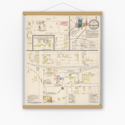 Old map wall art mockup — magnetic wood frame on white wall — Sanborn Fire Insurance Map from Mechanicsburg, Champaign County, Ohio (1921), Sheet #0001