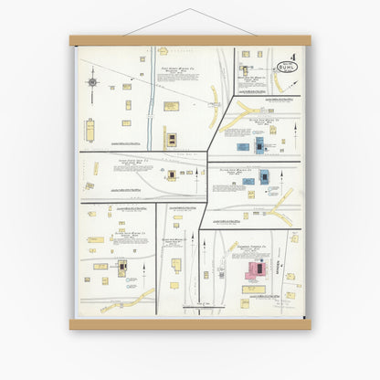 Old map wall art mockup — magnetic wood frame on white wall — Sanborn Fire Insurance Map from Buhl, Saint Louis County, Minnesota (1917), Sheet #0004