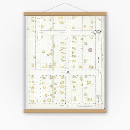 Old map wall art mockup — magnetic wood frame on white wall — Sanborn Fire Insurance Map from Ithaca, Gratiot County, Michigan (1911), Sheet #0002