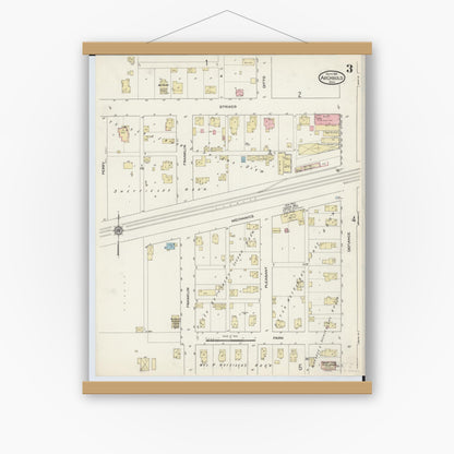 Old map wall art mockup — magnetic wood frame on white wall — Sanborn Fire Insurance Map from Archbold, Fulton County, Ohio (1914), Sheet #0003