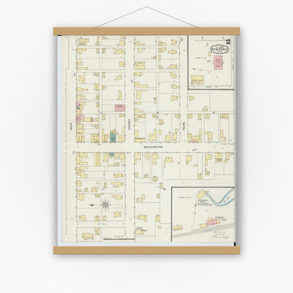 Old map wall art mockup — magnetic wood frame on white wall — Sanborn Fire Insurance Map from New Paris, Preble County, Ohio (1895), Sheet #0002