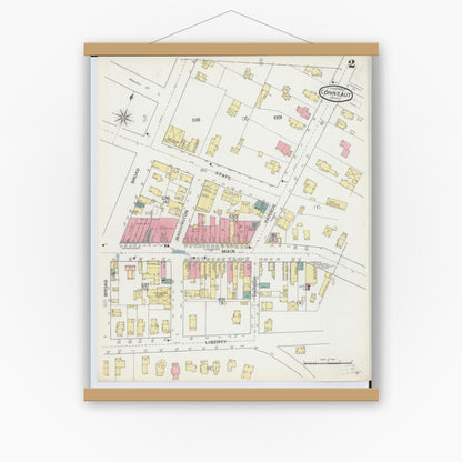 Old map wall art mockup — magnetic wood frame on white wall — Sanborn Fire Insurance Map from Conneaut, Ashtabula County, Ohio (1893), Sheet #0002