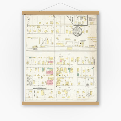 Old map wall art mockup — magnetic wood frame on white wall — Sanborn Fire Insurance Map from Victor, Iowa County, Iowa (1895), Sheet #0001