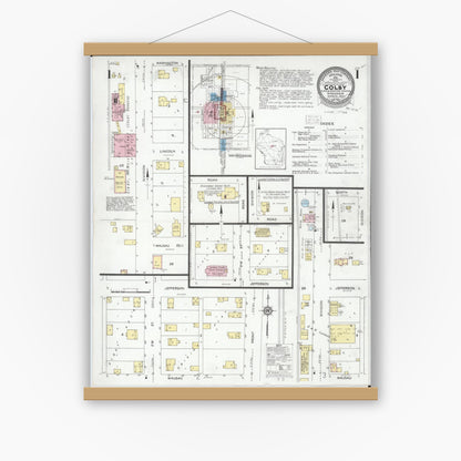 Old map wall art mockup — magnetic wood frame on white wall — Sanborn Fire Insurance Map from Colby, Clark and Marathon Counties, Wisconsin (1931) - Complete Map Set