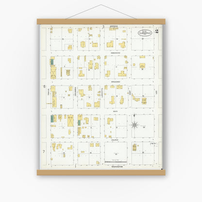 Old map wall art mockup — magnetic wood frame on white wall — Sanborn Fire Insurance Map from Clarksville, Red River County, Texas (1901), Sheet #0002