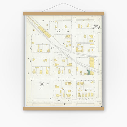 Old map wall art mockup — magnetic wood frame on white wall — Sanborn Fire Insurance Map from Sanford, Seminole County, Florida (1906), Sheet #0005