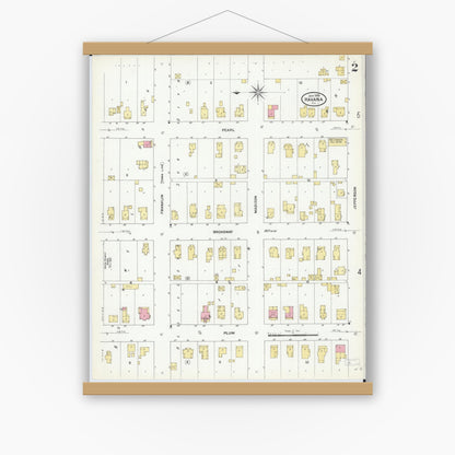 Old map wall art mockup — magnetic wood frame on white wall — Sanborn Fire Insurance Map from Havana, Mason County, Illinois (1909), Sheet #0002