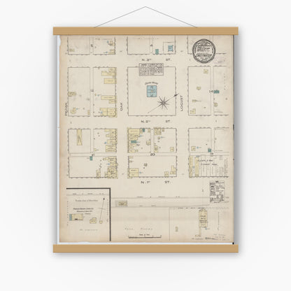 Old map wall art mockup — magnetic wood frame on white wall — Sanborn Fire Insurance Map from Sweetwater, Nolan County, Texas (1885), Sheet #0001