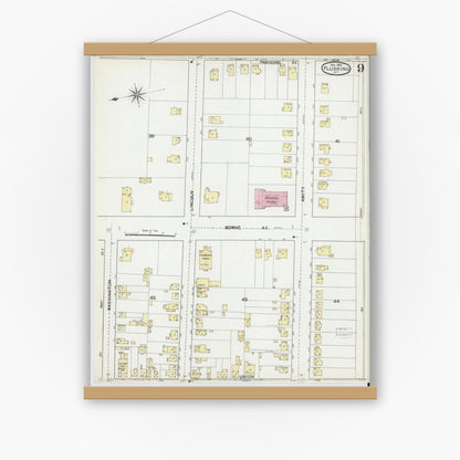 Old map wall art mockup — magnetic wood frame on white wall — Sanborn Fire Insurance Map from Flushing, Queens County, New York (1892), Sheet #0009