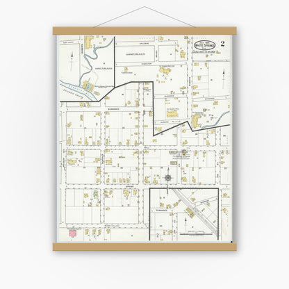 Old map wall art mockup — magnetic wood frame on white wall — Sanborn Fire Insurance Map from White Springs, Hamilton County, Florida (1920), Sheet #0002