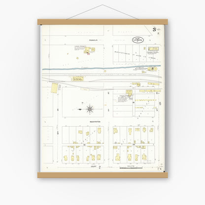 Old map wall art mockup — magnetic wood frame on white wall — Sanborn Fire Insurance Map from Le Mars, Plymouth County, Iowa (1907), Sheet #0003