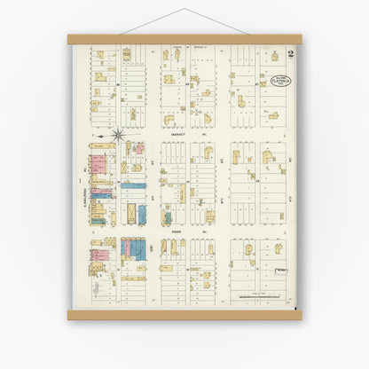 Old map wall art mockup — magnetic wood frame on white wall — Sanborn Fire Insurance Map from Flatonia, Fayette County, Texas (1906), Sheet #0002