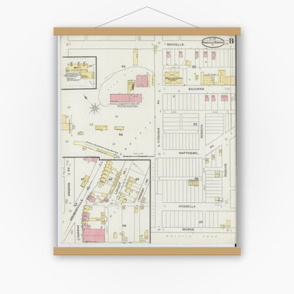 Old map wall art mockup — magnetic wood frame on white wall — Sanborn Fire Insurance Map from Knoxville Borough, Allegheny County, Pennsylvania (1893), Sheet #0008