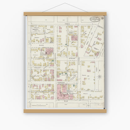 Old map wall art mockup — magnetic wood frame on white wall — Sanborn Fire Insurance Map from Zanesville, Muskingum County, Ohio (1886), Sheet #0009