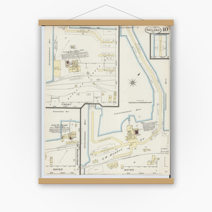 Old map wall art mockup — magnetic wood frame on white wall — Sanborn Fire Insurance Map from Ashland, Ashland County, Wisconsin (1886), Sheet #0010