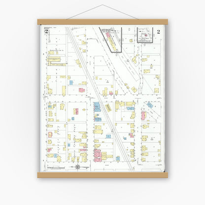 Old map wall art mockup — magnetic wood frame on white wall — Sanborn Fire Insurance Map from Frazeysburg, Muskingum County, Ohio (1950), Sheet #0002