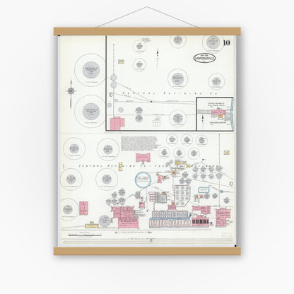 Old map wall art mockup — magnetic wood frame on white wall — Sanborn Fire Insurance Map from Lawrenceville, Lawrence County, Illinois (1918), Sheet #0010