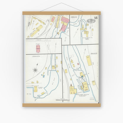 Old map wall art mockup — magnetic wood frame on white wall — Sanborn Fire Insurance Map from Bellefonte, Centre County, Pennsylvania (1904), Sheet #0011