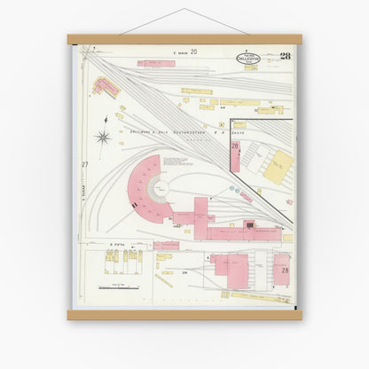 Old map wall art mockup — magnetic wood frame on white wall — Sanborn Fire Insurance Map from Chillicothe, Ross County, Ohio (1909), Sheet #0028