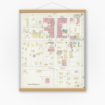 Old map wall art mockup — magnetic wood frame on white wall — Sanborn Fire Insurance Map from Canton, Fulton County, Illinois (1896), Sheet #0003