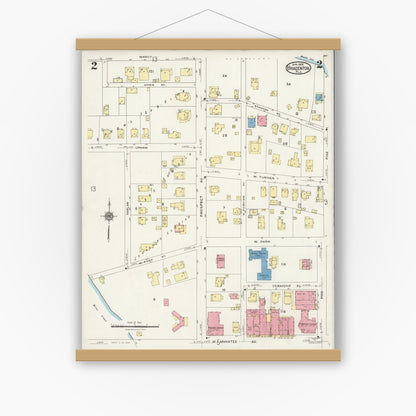 Old map wall art mockup — magnetic wood frame on white wall — Sanborn Fire Insurance Map from Bradentown, Manatee County, Florida (1926), Sheet #0002