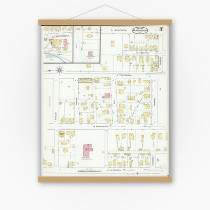 Old map wall art mockup — magnetic wood frame on white wall — Sanborn Fire Insurance Map from Murphysboro, Jackson County, Illinois (1909), Sheet #0003