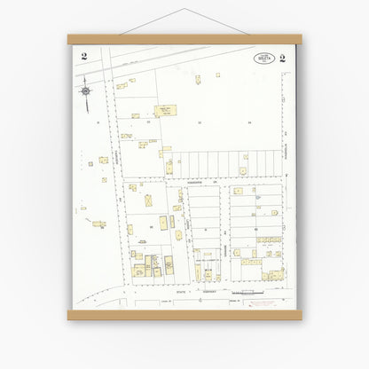 Old map wall art mockup — magnetic wood frame on white wall — Sanborn Fire Insurance Map from Goleta, Santa Barbara County, California (1930), Sheet #0002