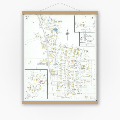 Old map wall art mockup — magnetic wood frame on white wall — Sanborn Fire Insurance Map from Lewisburg, Preble County, Ohio (1951), Sheet #0004