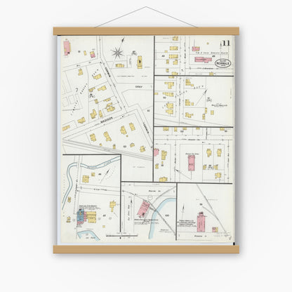 Old map wall art mockup — magnetic wood frame on white wall — Sanborn Fire Insurance Map from Norwalk, Huron County, Ohio (1899), Sheet #0011