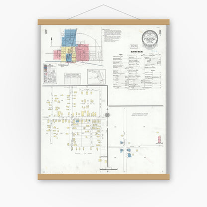 Old map wall art mockup — magnetic wood frame on white wall — Sanborn Fire Insurance Map from Pompano, Broward County, Florida (1939), Sheet #0001