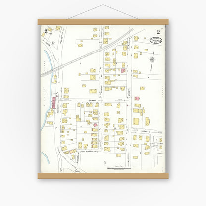Old map wall art mockup — magnetic wood frame on white wall — Sanborn Fire Insurance Map from Catskill, Greene County, New York (1923), Sheet #0002