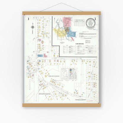 Old map wall art mockup — magnetic wood frame on white wall — Sanborn Fire Insurance Map from Utica, Macomb County, Michigan (1941) - Complete Map Set