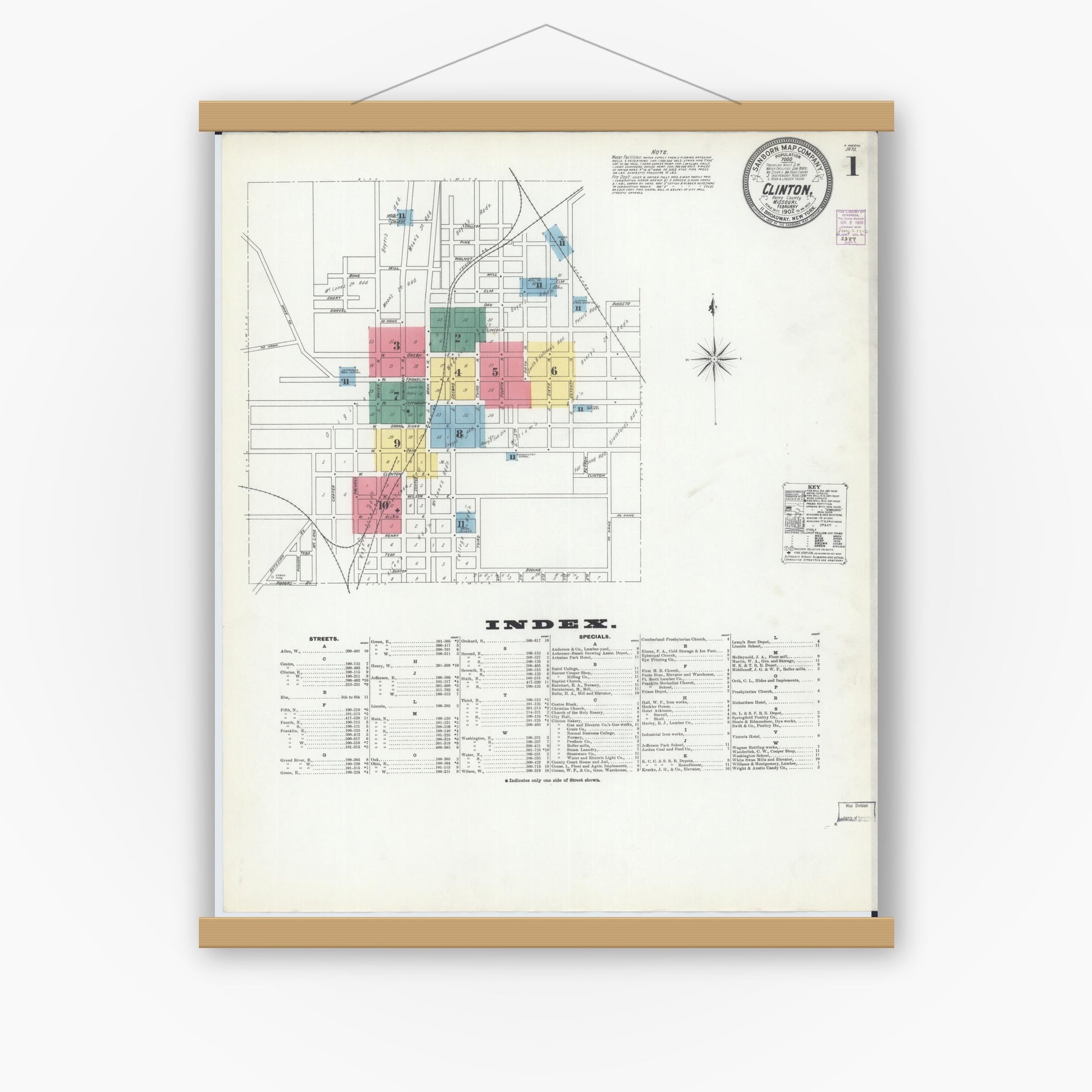 Old map wall art mockup — magnetic wood frame on white wall — Sanborn Fire Insurance Map from Clinton, Henry County, Missouri (1902) - Complete Map Set