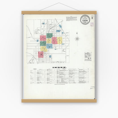 Old map wall art mockup — magnetic wood frame on white wall — Sanborn Fire Insurance Map from Clinton, Henry County, Missouri (1902) - Complete Map Set