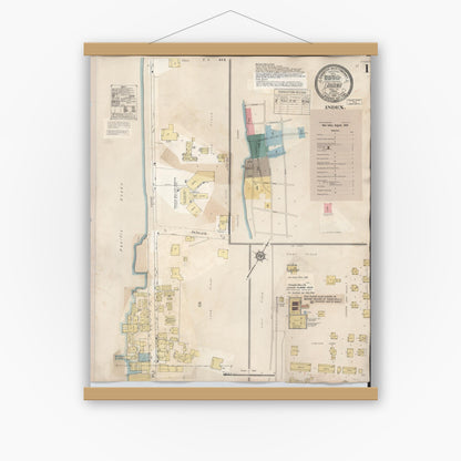 Old map wall art mockup — magnetic wood frame on white wall — Sanborn Fire Insurance Map from Lahaina, Maui County, Hawaii (1950), Sheet #0001