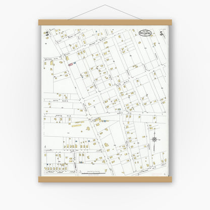 Old map wall art mockup — magnetic wood frame on white wall — Sanborn Fire Insurance Map from Bellmore, Nassau County, New York (1927), Sheet #0005