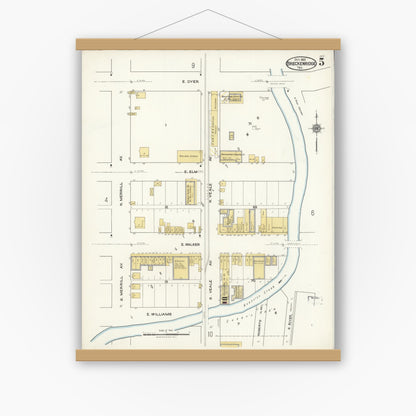 Old map wall art mockup — magnetic wood frame on white wall — Sanborn Fire Insurance Map from Breckenridge, Stephens County, Texas (1921), Sheet #0005