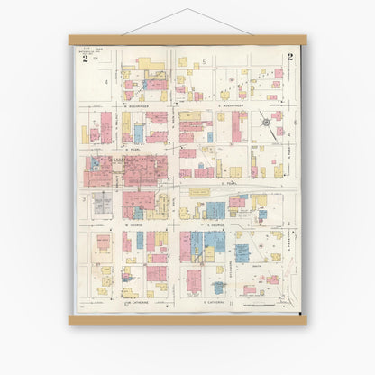 Old map wall art mockup — magnetic wood frame on white wall — Sanborn Fire Insurance Map from Batesville, Ripley County, Indiana (1948), Sheet #0002