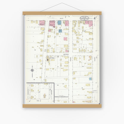 Old map wall art mockup — magnetic wood frame on white wall — Sanborn Fire Insurance Map from Prairie du Chien, Crawford County, Wisconsin (1912), Sheet #0004