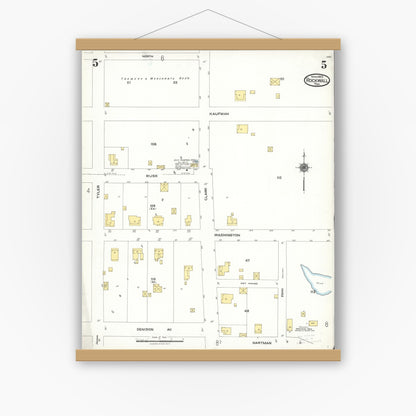 Old map wall art mockup — magnetic wood frame on white wall — Sanborn Fire Insurance Map from Rockwall, Rockwall County, Texas (1923), Sheet #0005