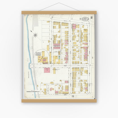 Old map wall art mockup — magnetic wood frame on white wall — Sanborn Fire Insurance Map from Homestead, Allegheny County, Pennsylvania (1907), Sheet #0002