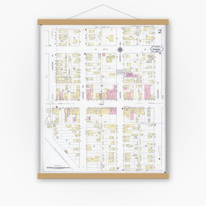 Old map wall art mockup — magnetic wood frame on white wall — Sanborn Fire Insurance Map from Biwabik, Saint Louis County, Minnesota (1921), Sheet #0002